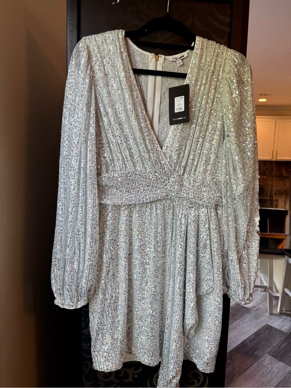 Fashion Nova Silver Sequin Mini Dress